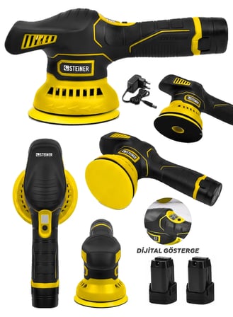 Steiner 12V Orbital Dijital Göstergeli 6 Kademeli Pasta Cila Kaporta Parlatma Şarjlı Polisaj Makinesi Sarı
