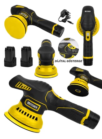 Steiner 12V Orbital Dijital Göstergeli 6 Kademeli Pasta Cila Kaporta Parlatma Şarjlı Polisaj Makinesi Sarı