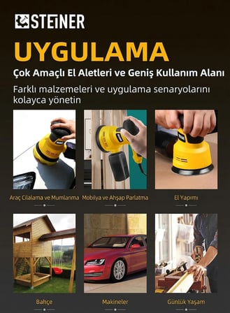 Steiner 700W 6 Kademe Devir Ayarlı 125mm Toz Toplama Sistemli Eksantrik Zımpara Makinesi Sarı