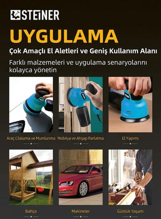 Steiner 700W 6 Kademe Devir Ayarlı 125mm Toz Toplama Sistemli Eksantrik Zımpara Makinesi Mavi