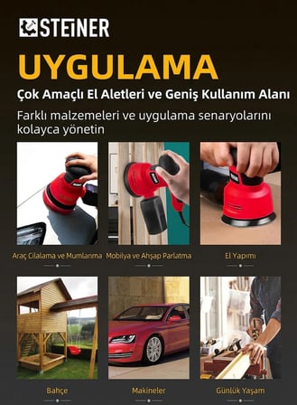Steiner 700W 6 Kademe Devir Ayarlı 125mm Toz Toplama Sistemli Eksantrik Zımpara Makinesi Kırmızı