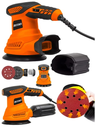 Steiner 700W 6 Kademe Devir Ayarlı 125mm Toz Toplama Sistemli Eksantrik Zımpara Makinesi Turuncu