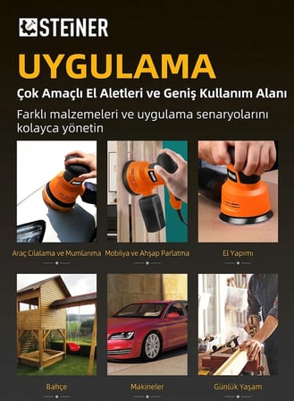 Steiner 700W 6 Kademe Devir Ayarlı 125mm Toz Toplama Sistemli Eksantrik Zımpara Makinesi Turuncu