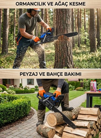 Steiner 2.8 Hp Turbo Profesyonel 52cc Çift Egzoz 50cm Ağaç Odun Dal Kesme Benzinli Testere Hızar Makinesi Mavi