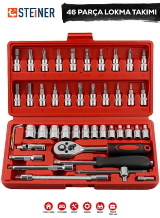 Steiner 46 Parça 1/4 Cırcırlı Anahtar Takımı Bits Uç Lokma Set