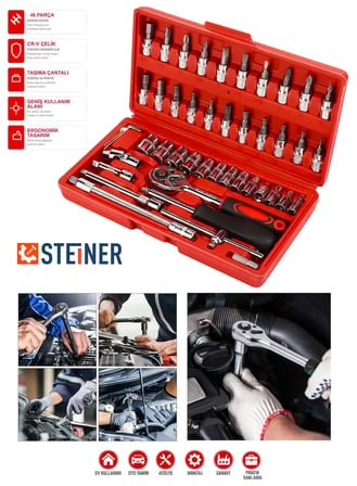 Steiner 46 Parça 1/4 Cırcırlı Anahtar Takımı Bits Uç Lokma Set
