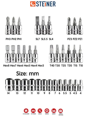 Steiner 46 Parça 1/4 Cırcırlı Anahtar Takımı Bits Uç Lokma Set