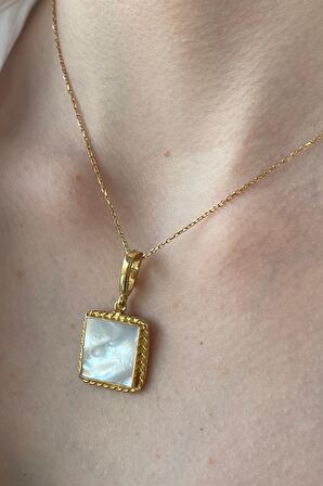 Birinci1926 925 Ayar Gümüş  Vintage Mother of Pearl Sedefli Kare Küpe