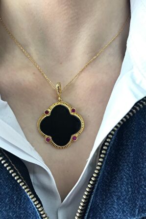 Birinci1926 925 Ayar Gümüş Mother Of Pearl Pembe Mineli Onix Kolye