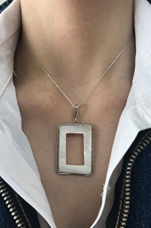 Birinci1926 925 Ayar Gümüş Mother Of Pearl Beyaz Sedef Dikdörtgen Kolye