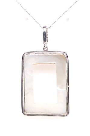 Birinci1926 925 Ayar Gümüş Mother Of Pearl Beyaz Sedef Dikdörtgen Kolye