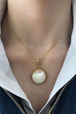 Birinci1926 925 Ayar Gümüş Mother Of Pearl Yuvarlak Sedefli Kolye
