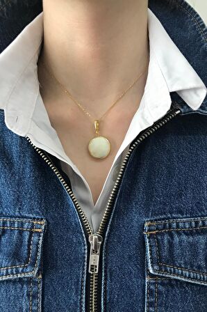 Birinci1926 925 Ayar Gümüş Mother Of Pearl Yuvarlak Sedef Kolye