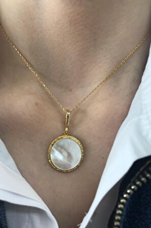 Birinci1926 925 Ayar Gümüş Mother Of Pearl Yuvarlak Sedef Kolye