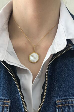 Birinci1926 925 Ayar Gümüş Mother Of Pearl Yuvarlak Sedef Kolye