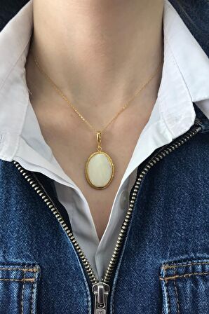 Birinci1926 925 Ayar Gümüş Mother Of Pearl Vintage Sedef Kolye