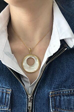 Birinci1926 925 Ayar Gümüş Mother Of Pearl İç İçe Daire Sedefli Kolye