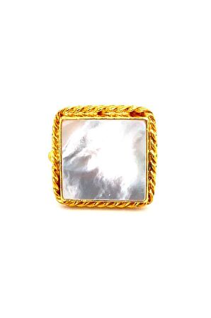 Birinci1926 925 Ayar Gümüş  Vintage Mother of Pearl Sedefli Kare Yüzük