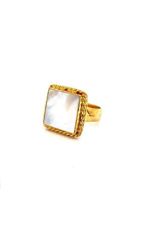 Birinci1926 925 Ayar Gümüş  Vintage Mother of Pearl Sedefli Kare Yüzük