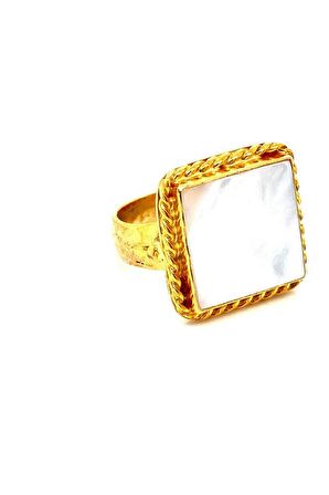 Birinci1926 925 Ayar Gümüş  Vintage Mother of Pearl Sedefli Kare Yüzük