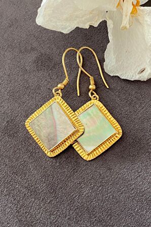 Birinci1926 925 Ayar Gümüş  Vintage Mother of Pearl Multicolor Sedefli Küpe