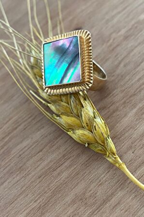 Birinci1926 925 Ayar Gümüş  Vintage Mother of Pearl Multicolor Sedefli Yüzük