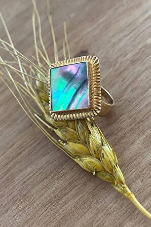 Birinci1926 925 Ayar Gümüş  Vintage Mother of Pearl Multicolor Sedefli Yüzük