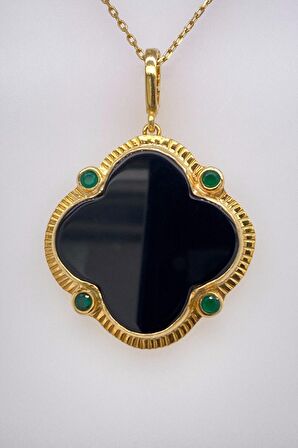 Birinci1926 925 Ayar Gümüş Mother Of Pearl Yeşil Mineli Onix Kolye
