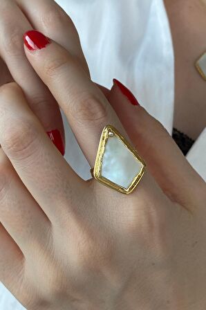 Gümüş  Vintage Geometrik Mother of Pearl Yüzük