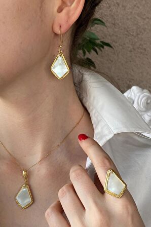 Birinci1926 925 Ayar Gümüş Vintage Geometrik Mother of Pearl Set