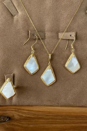 Birinci1926 925 Ayar Gümüş Vintage Geometrik Mother of Pearl Set