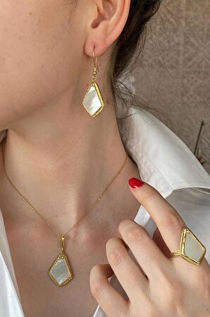 Birinci1926 925 Ayar Gümüş Vintage Geometrik Mother of Pearl Set