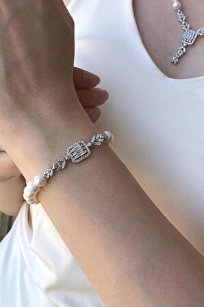 Birinci1926 925 Ayar Gümüş Kadın Baget Kesim İnci Set