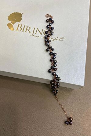 Birinci1926 925 Ayar Gümüş Kadın Siyah İnci Sallantılı Bileklik