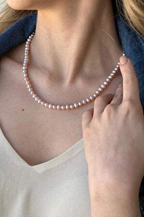 Birinci1926 925 Gümüş Kadın Sıralı Kültür İncisi Kolye 6 mm