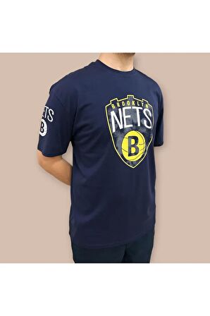 Erkek  Oversize Nets Baskılı Pamuklu T-Shirt