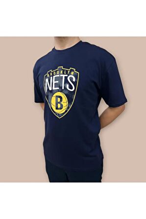 Erkek  Oversize Nets Baskılı Pamuklu T-Shirt