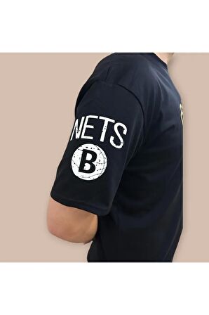 Erkek  Oversize Nets Baskılı Pamuklu T-Shirt