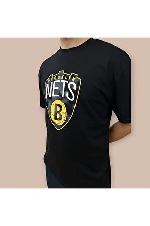 Erkek  Oversize Nets Baskılı Pamuklu T-Shirt