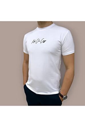 Erkek  Slim Fit Enjeksiyon Baskılı Pamuklu T-Shirt