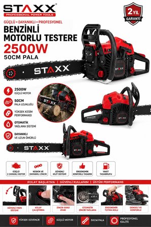 50 CM Pala Benzinli Motorlu Testere Ağaç Kesme Motoru 2500W 38 Diş Zincir Testere + Balta Hediyeli