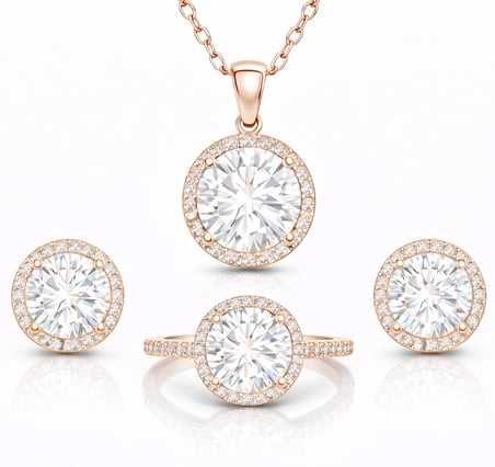Gümüş Rose Yuvarlak Montür Tek Taş Set