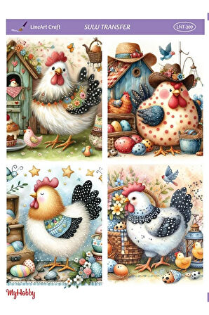 LNT-309 Renkli Tavuklar 25 * 35 cm Sulu Transfer