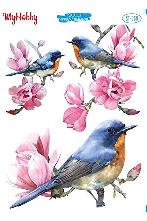 ST 360 Dal Üstünde Kuş Desenli Sulu Transfer 25*35 cm