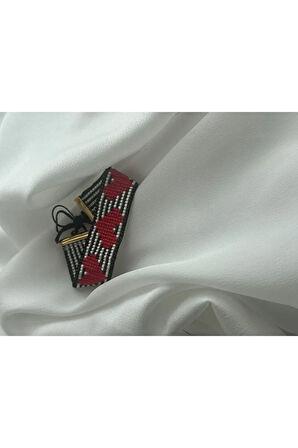 Siyah Beyaz Çizgili, Kalpli Miyuki Bileklik