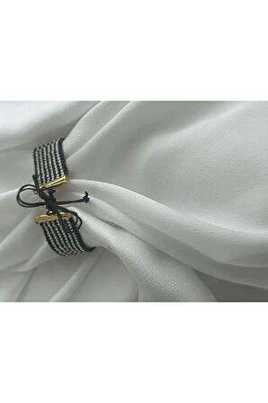 Siyah Beyaz Çizgili, Kalpli Miyuki Bileklik