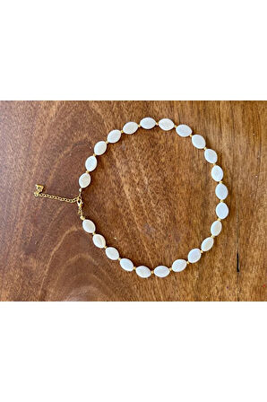 Yassı Oval Sedef Taşlı Kolye, Choker Kolye