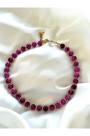 Pembe Tonları Cam Boncuk Taşlı Kolye, Choker Kolye