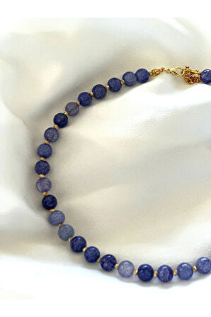 Mavi-Lacivert Tonları Cam Boncuk Taşlı Kolye, Choker Kolye