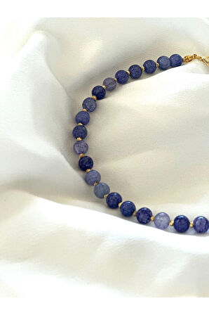 Mavi-Lacivert Tonları Cam Boncuk Taşlı Kolye, Choker Kolye